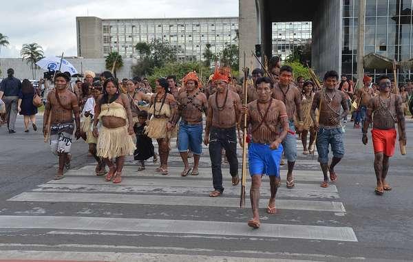 Brazilian Indians have protested across the country against a series of government projects which could seriously harm their lands and livelihood.