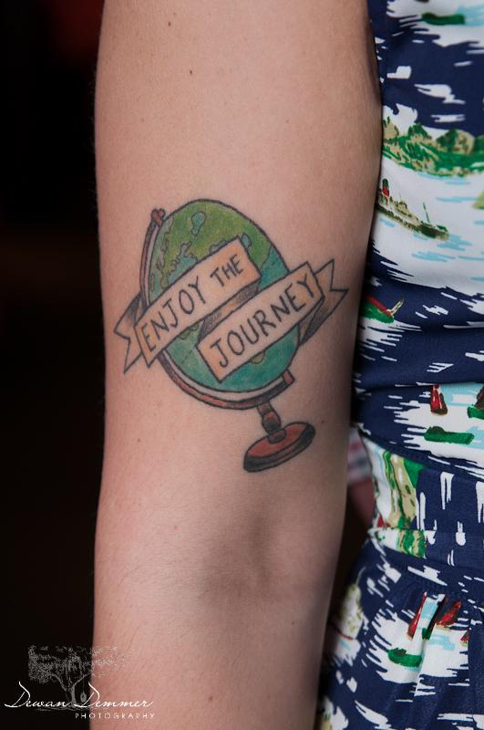 Amy's tattoo and its so true at the engagement Photoshoot  in London by Dewan Demmer Photography