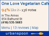 One Love Vegetarian Cafe in Toronto One Love Vegetarian Cafe on Urbanspoon