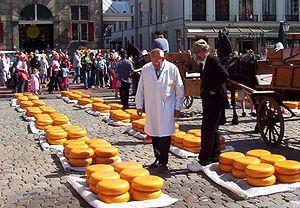 Wheels of Gouda cheese on sale at Gouda's chee...
