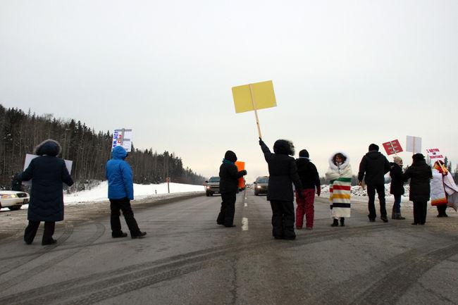 Protesters with the Idle No More movement block traffic on Highway 63 in early January. Vincent McDermott/Today Staff