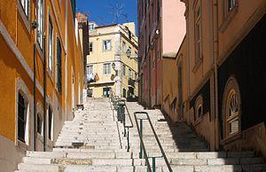 English: A stairway in Lisbon, Portugal, near ...