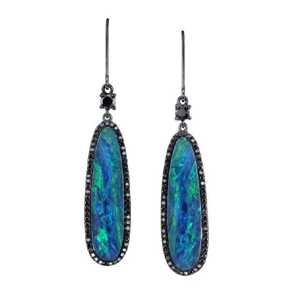 Black diamond and black opal earrings by Suzanne Felsen