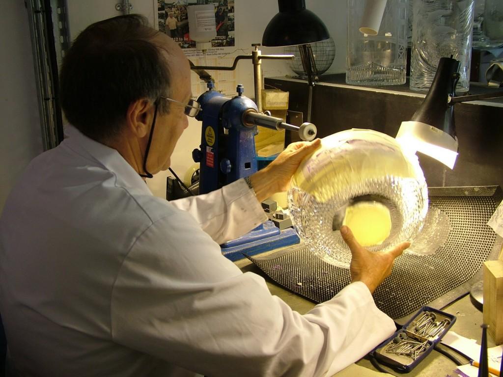 Our tour of the House of Waterford Crystal in Ireland custom waterford crystal honda indy trophy being cut - waterford - ireland