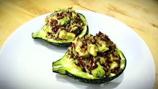 Stuffed courgette: red rice, cheddar & avocado