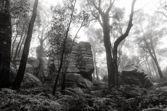 rocks and mist near sundial peak grampians