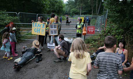 Protesters block the entrance to the fracking site near Balcombe