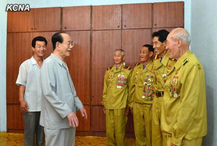 Senior DPRK Government and Party Officials Visit FLW Veterans’ Accomodations Supreme People's Assembly Presidium President Kim Yong Nam (2nd L) visits Korean War veterans at thei guest house in Pyongyang on 24 July 2013 (Photo: KCNA).