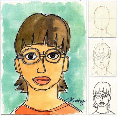 Self Portrait Line Drawing Plus Watercolor