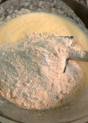 Raspberry, almond,buttermilk cake - Add flour in batches
