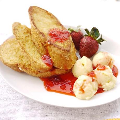 French Toast with Pastry Cream and Strawberry Preserve