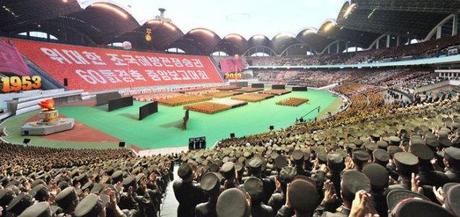 A view of the national meeting commemorating the 60th anniversary of the termination of the Korean War's active hostilities at May Day Stadium in Pyongyang on 26 July 2013 (Photo: Rodong Sinmun).