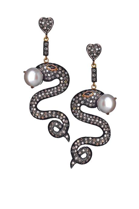 Hari Jewels pearl and diamond snake earrings Hari Jewels pearl and diamond snake earrings