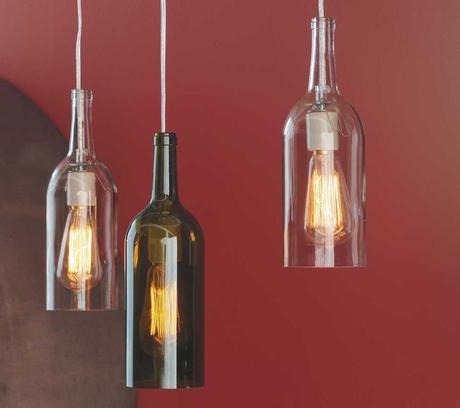 Recycled Wine Bottle Hanging Lights