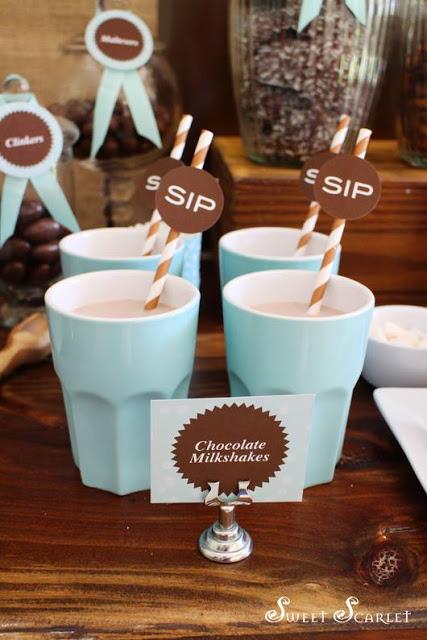 Hot Cocoa Bar Party a Delicious Chocolate and pale blue themed party by Sweet Scarlet Designs
