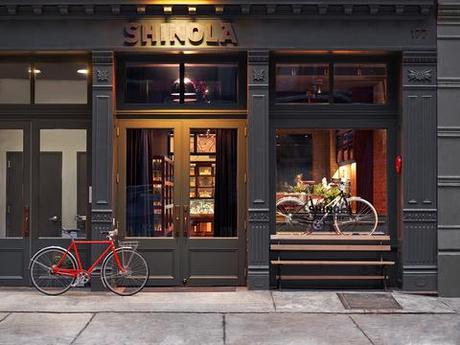 Shinola flagship store selling bicycles, leather goods, watches in Tribeca New York City designed by Rockwell