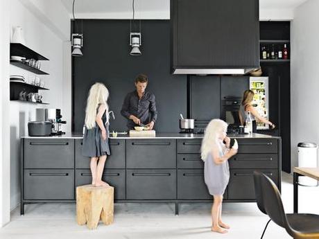 Modern black and white minimalist Danish design kitchen