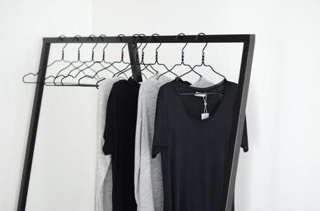 black and white clothing rack