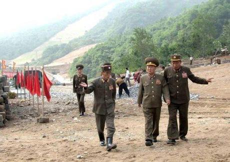 VMar Choe Ryong Hae (C), Director of the KPA General Political Department, tours the construction of the Masik Pass Ski Resort in Kangwon Province (Photo: Rodong Sinmun).