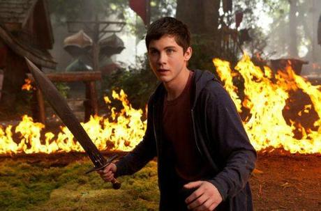 Percy Jackson fights a raging and fiery bull