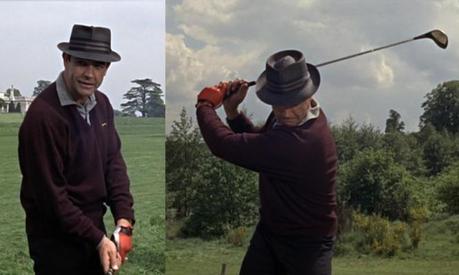 James Bond Golfs with Goldfinger When Bond's got his glove on, you know he means business.