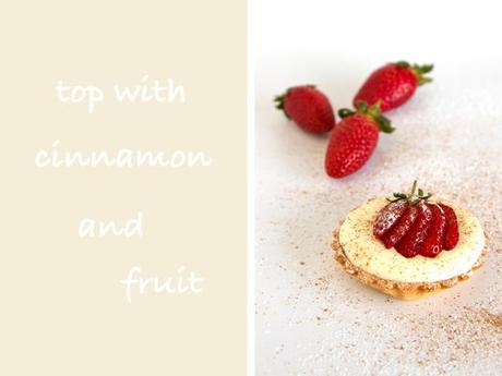 white chocolate mousse top with cinnamon and fruit