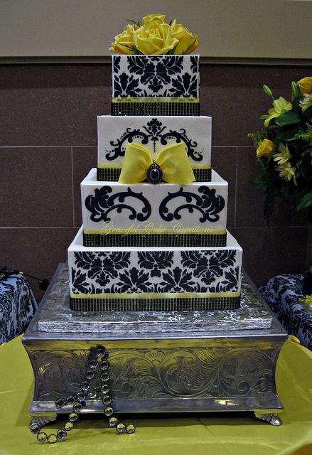 Black and Yellow Damask Cake