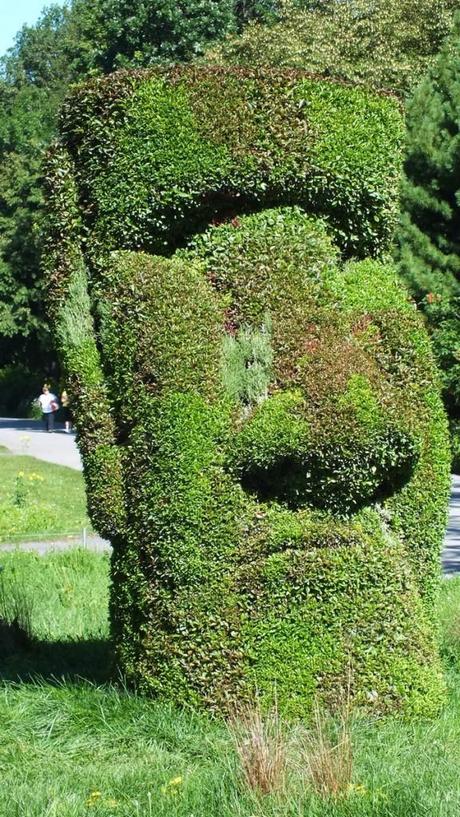 Mosaiculture 2013 at Montreal Botanical Garden Guardians of the Island (closeup of head) - Mosaiculture - Montreal Botancial Gardens