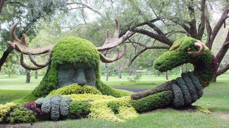 Mosaiculture 2013 at Montreal Botanical Garden Spirits of the Wood - Cernunnos - Mosaiculture (warrior holds snake) - Montreal Botancial Gardens