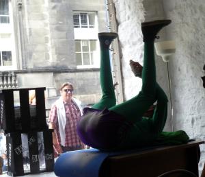 Humanity, humour, farting, eccentricity and tragedy at the Edinburgh Fringe A passer-by takes an interest in Mr Methane yesterday