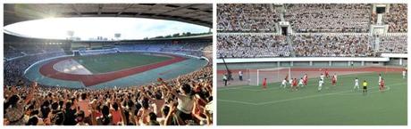 Kim Jong Un Attends Soccer Game Prior to Liberation Day View of a men's football (soccer) game between the Yongaksan and Pot'onggang Teams at Kim Il Sung Stadium in Pyongyang on 14 August 2013 (Photo: Rodong Sinmun).