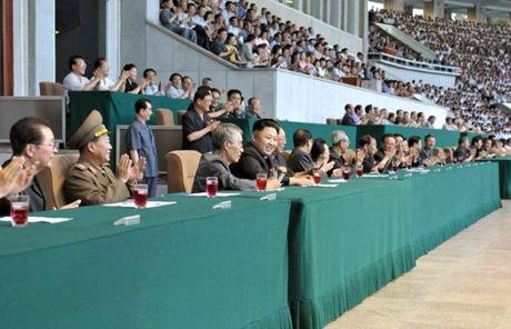 Kim Jong Un Attends Soccer Game Prior to Liberation Day Kim Jong Un attends a men's football (soccer) game between the Ryongaksan and Pot'onggang Teams at Kim Il Sung Stadium in Pyongyang on 14 August 2013, one day ahead of Liberation Day (Photo: Rodong Sinmun).