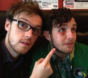 At the Edinburgh Fringe, Jimmy Savile show actor beaten up in the street after being named in Chortle website review Richard Rose (left) wit Gareth Ellis and his eye yesterday