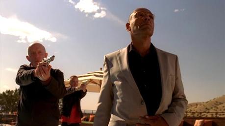 Breaking Bad: Gus Fring’s Mexican Vendetta in “Salud” Backed by his gunmen, Gus knows the Don's remaining henchmen are no real threat.