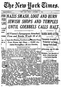 NYT frontpage Kristallnacht