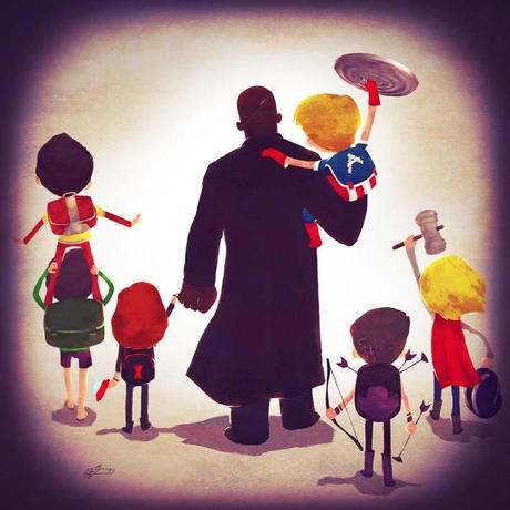 Illustrations Showing Super Heroes Taking Kids to School Causes Major Feels Image of Andry Rajoelina - Family Assemble