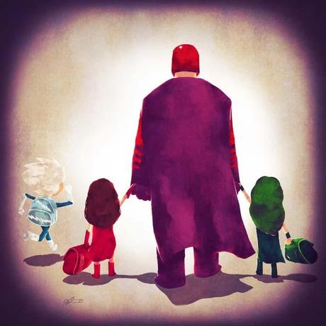 Illustrations Showing Super Heroes Taking Kids to School Causes Major Feels Image of Andry Rajoelina - Magnetic Dad
