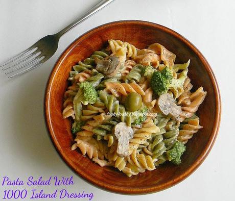 Cold Pasta Salad with low fat 1000 Island Dressing