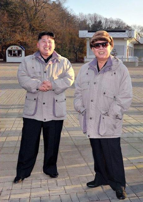 An image of current DPRK leader Kim Jong Un (L) and his father late leader Kim Jong Il (R) inspected Kaeso'n Fun Fair in central Pyongyang in December 2011.  The image appeared in DPRK state media on 25 August 2013, 53rd anniversary of the beginning of So'ngun (military-first) Revolutionary Leadership (Photo: Rodong Sinmun).