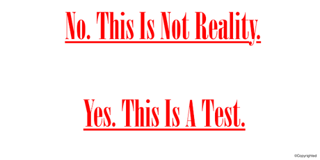 No. This Is Not Reality. Yes. This Is A Test