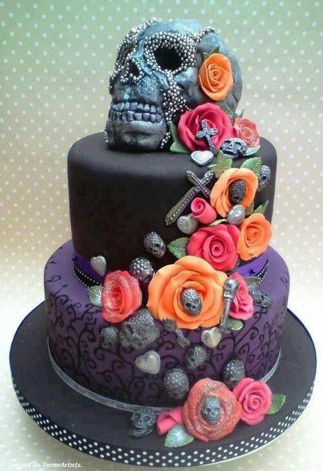 Punk Theme Wedding Cake with Skulls