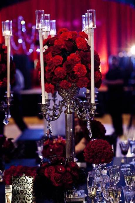 Goth Theme Centerpiece with Blood Red Roses