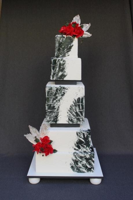 Black, White and Red Punk Theme Wedding Cake