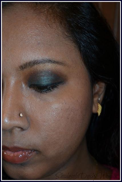 Products Used on the eyes: Avon Glimmersticks Diamond Eyeliner - Emerald Glow H&amp;M Eyeshadow Palette - Brown e.l.d Bronzer - Sun kisses Maybelline Colossal ... - nature-inspired-eotd-beettle-eyes-L-pC0g8G