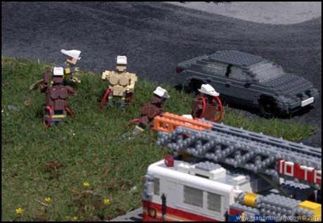 lego firetruck, lego fireman, Beefy shirtless Firemen in a field, Legoland Florida, Aeroplan Welcome Aboard Event