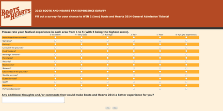2013 Boots and Hearts Fan Experience Survey