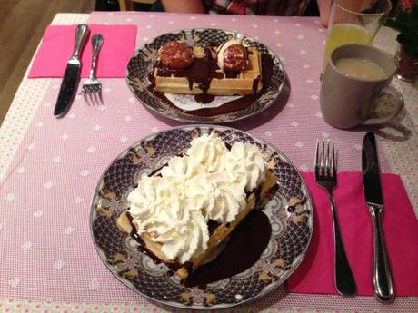 belgian waffles with chocolate cream and ice cream ginger bread tea room bruges