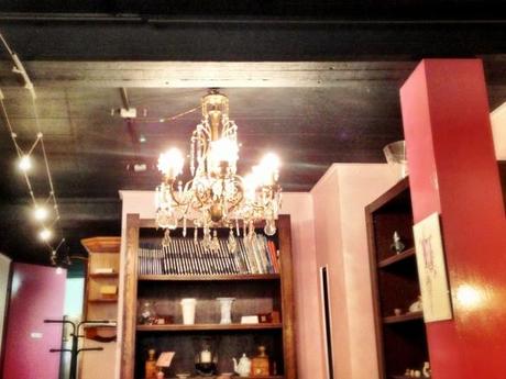 pink decor and chandelier library bookcase cute vintage tea room bruges