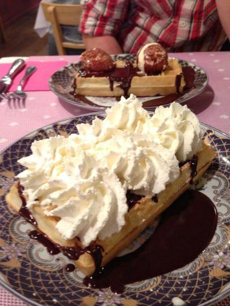 authentic belgian waffles in bruge cream and chocolate vintage decor