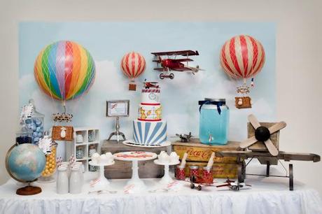 The Places you will go, A Vintage Airplane and Hot Air Ballon Themed Christening by The Little Big Company